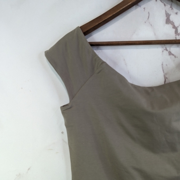 Everlane Bodysuit Women Large Brown Thong Off The Shoulder Supima Cotton Mocha - Picture 9 of 11